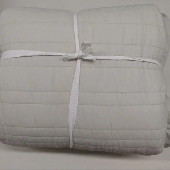 NWOT QUINCE Organic Cotton Stripe Stitch Quilt Set King/Cal King Light Grey 7225 - Picture 8 of 10